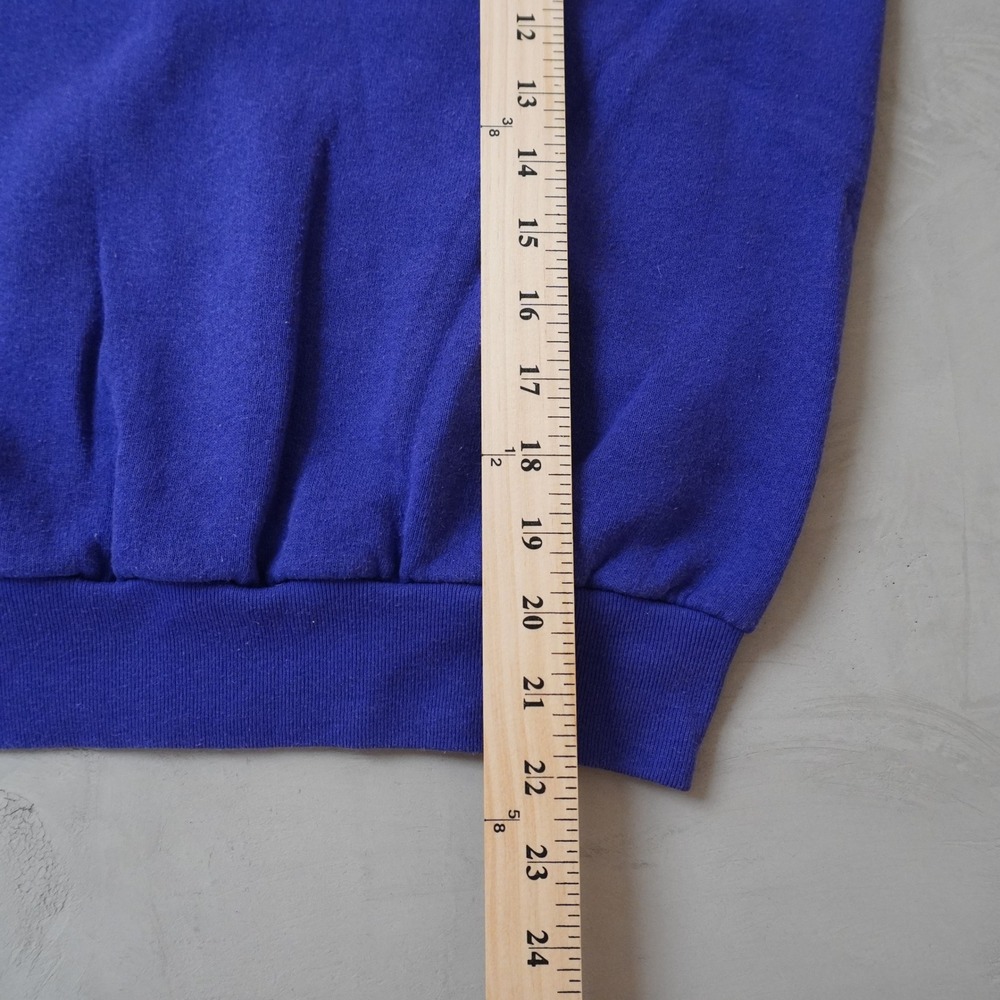 Vintage Blank Raglan Sweatshirt Large Mens 90s Purple Crewneck Pullover Fleece - Picture 6 of 7